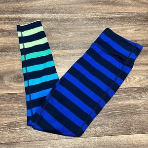 Athleta Blue and Black Striped Leggings